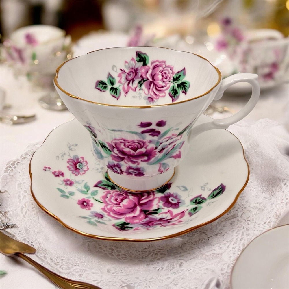 Royal Albert Cheeky Pink Teacup & Saucer Fine Bone China 2013 w/ Gold Trim 🇬🇧